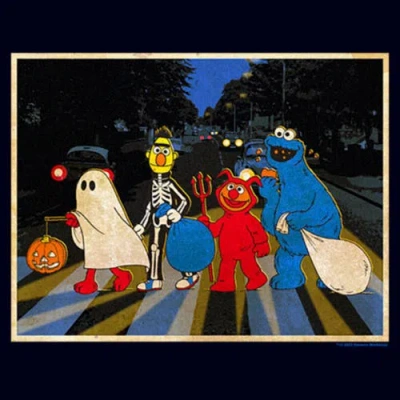 Sesame Street Halloween Abbey Road  Graphic T-shirt In Blue