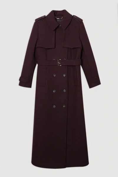 Karen Millen Wool Mix Belted Trench Maxi Coat In Purple