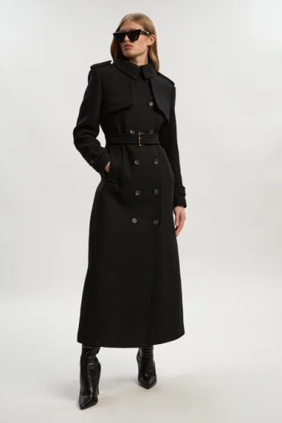Karen Millen Wool Mix Belted Trench Maxi Coat In Black