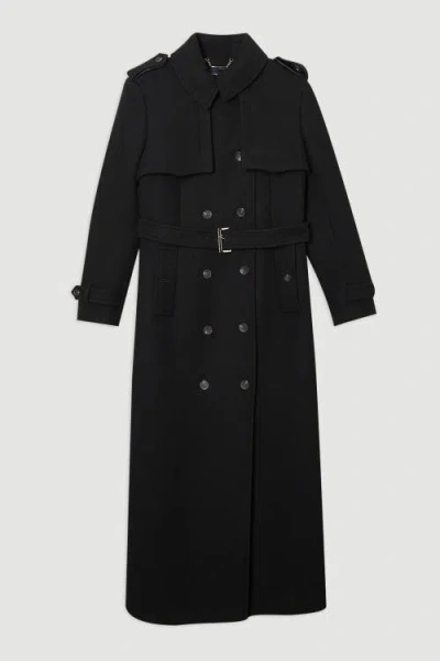 Karen Millen Wool Mix Belted Trench Maxi Coat In Black