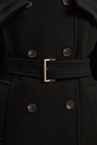 Karen Millen Wool Mix Belted Trench Maxi Coat In Black