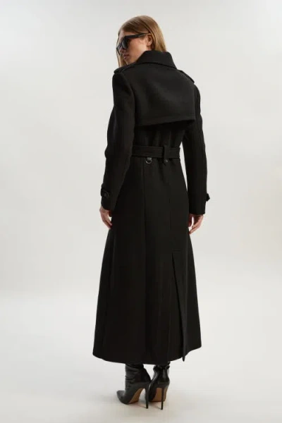 Karen Millen Wool Mix Belted Trench Maxi Coat In Black