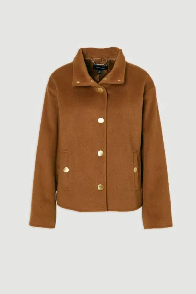 Karen Millen Brushed Wool Funnel Neck Short Coat In Brown