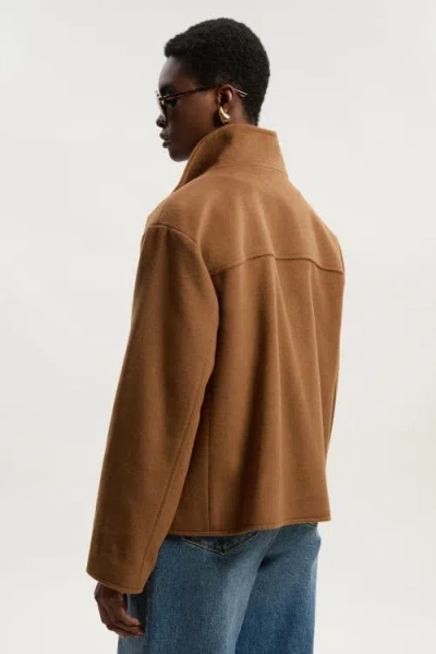 Karen Millen Brushed Wool Funnel Neck Short Coat In Brown