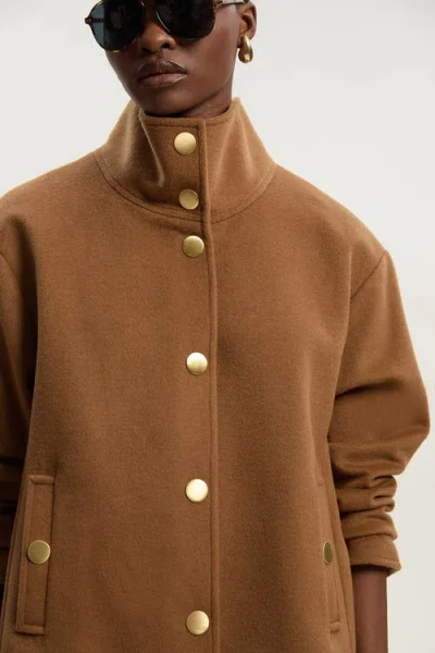 Karen Millen Brushed Wool Funnel Neck Short Coat In Brown