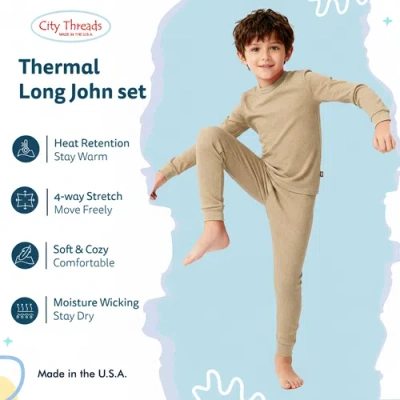 City Threads Boys Soft & Cozy Thermal Long Johns 2-piece Set In Neutral