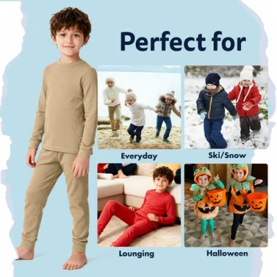 City Threads Boys Soft & Cozy Thermal Long Johns 2-piece Set In Neutral