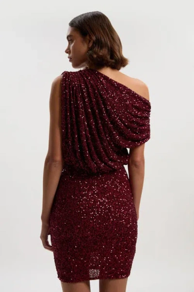 Karen Millen One Shoulder Sequin Mini Dress In Burgundy