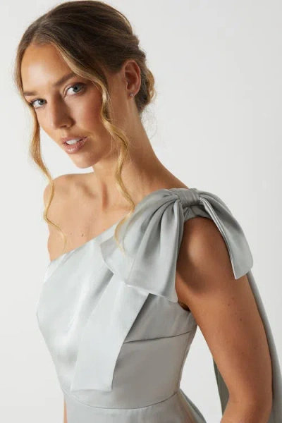 Coast Bow One Shoulder Satin Dress In Gray