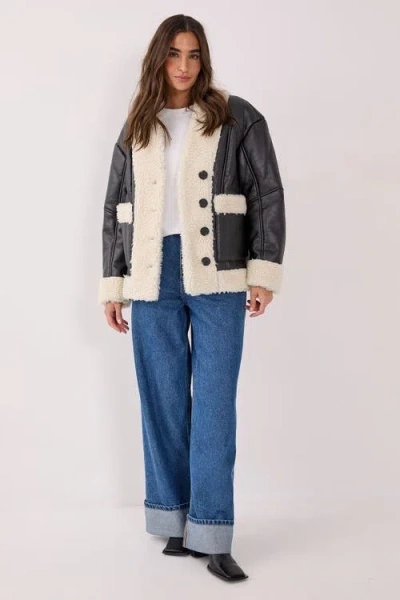 Nasty Gal Borg Bonded 80s Aviator Jacket In Black