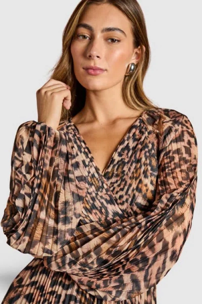 Coast Long Sleeve Chiffon Wrap Midi Dress In Brown