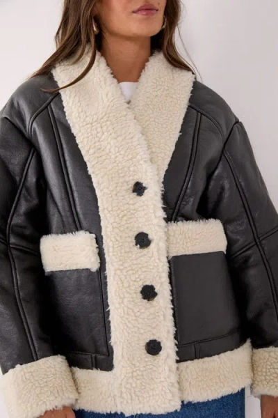 Nasty Gal Borg Bonded 80s Aviator Jacket In Black