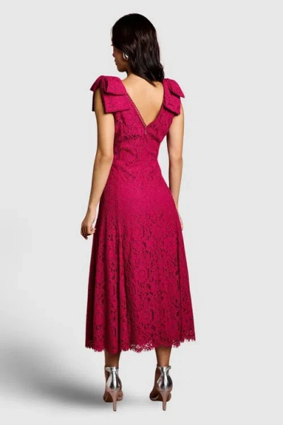 Coast Bow Shoulder V Neck Lace Midi Dress In Red