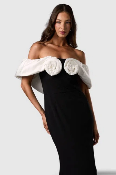 Coast Bardot Rose Detail Maxi Dress In Black