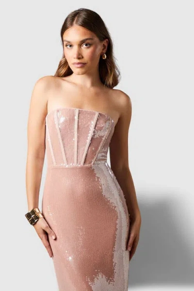 Coast Bandeau Corset Sequin Midi Dress In Neutral