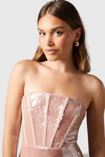 Coast Bandeau Corset Sequin Midi Dress In Neutral