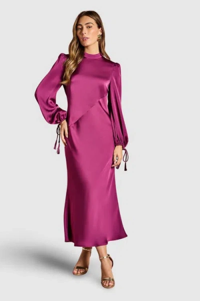 Coast Blouson Sleeve Satin Midi Dress In Purple