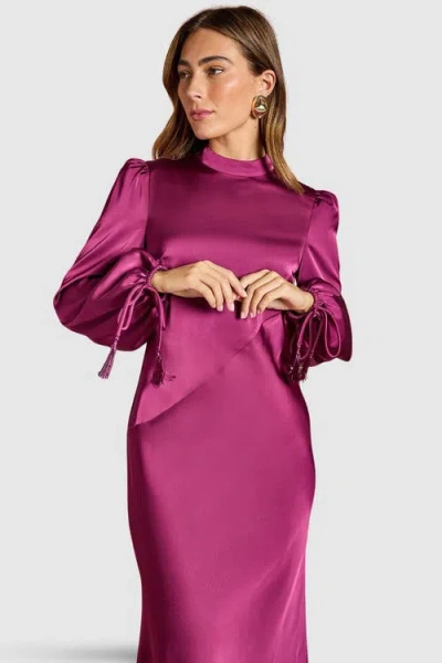 Coast Blouson Sleeve Satin Midi Dress In Purple