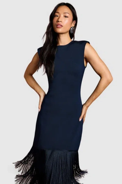 Coast Bandage Knit Fringed Hem Midi Dress In Blue