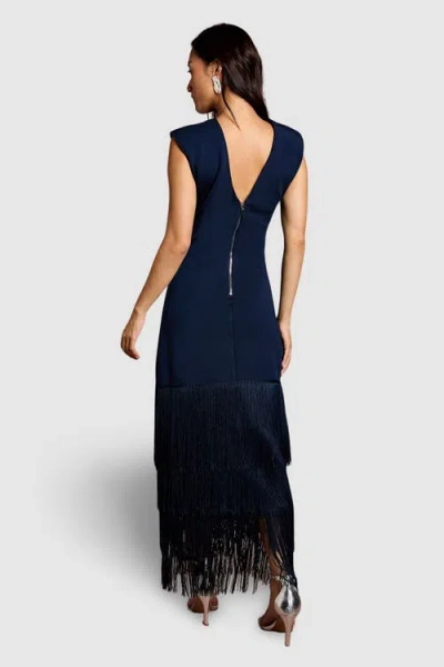 Coast Bandage Knit Fringed Hem Midi Dress In Blue