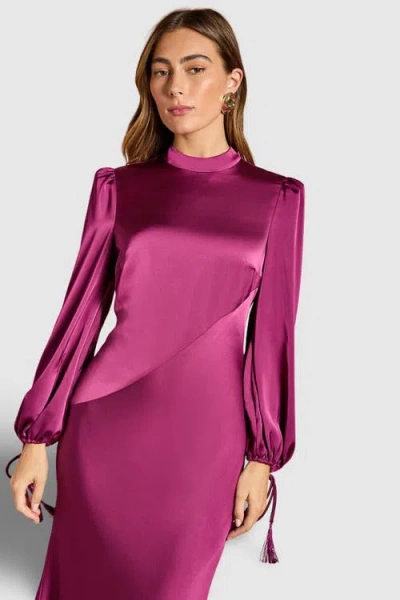 Coast Blouson Sleeve Satin Midi Dress In Purple