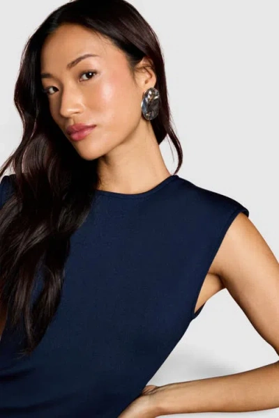 Coast Bandage Knit Fringed Hem Midi Dress In Blue