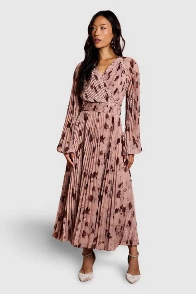 Coast Long Sleeve Chiffon Wrap Midi Dress In Pink