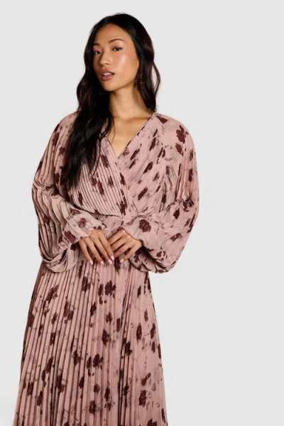 Coast Long Sleeve Chiffon Wrap Midi Dress In Pink
