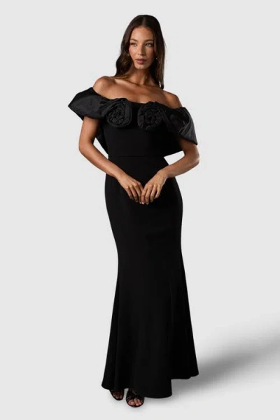 Coast Bardot Rose Detail Maxi Dress In Black
