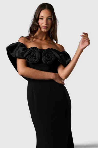 Coast Bardot Rose Detail Maxi Dress In Black