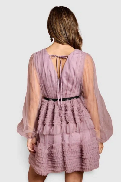 Coast Long Sleeve Mesh Wrap Top Mini Dress In Purple