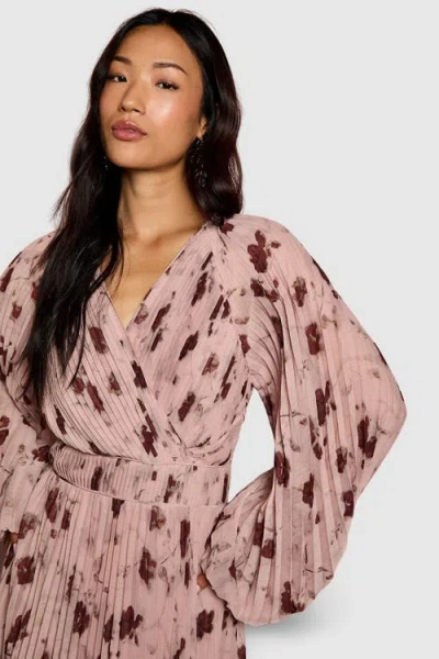 Coast Long Sleeve Chiffon Wrap Midi Dress In Pink