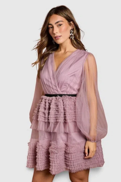 Coast Long Sleeve Mesh Wrap Top Mini Dress In Purple