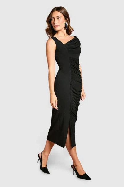 Coast Strappy Mix Fabric Pencil Midi Dress In Black