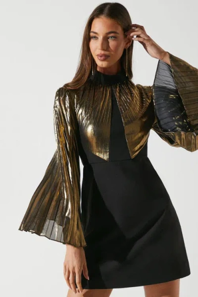 Coast Party Metallic Long Sleeve Mini Dress In Black