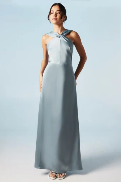 Coast Twisted Halterneck Satin Maxi Dress In Blue