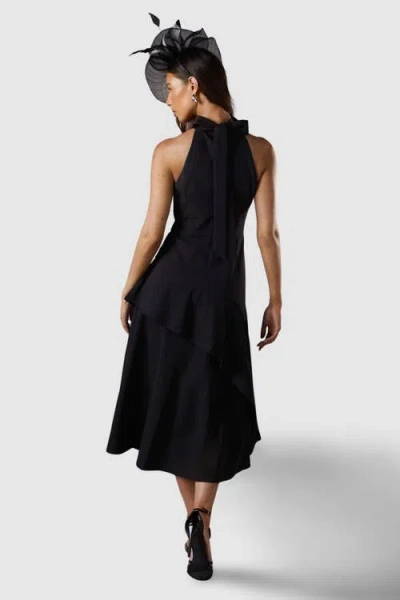 Coast High Neck Corsage Detail Midi Dress In Black