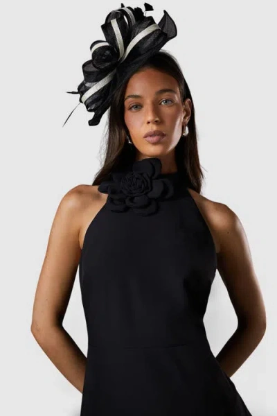 Coast High Neck Corsage Detail Midi Dress In Black