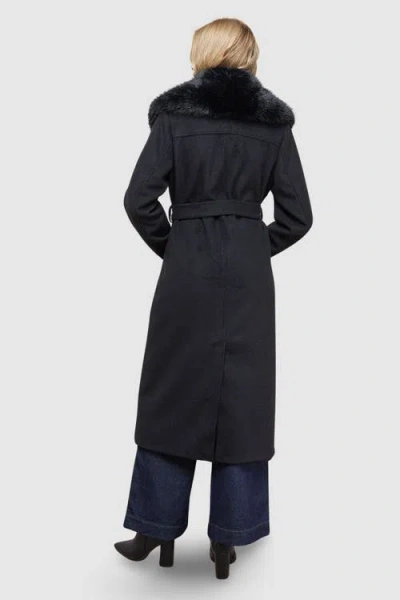 Oasis Faux Fur Collar Belted Coat In Black