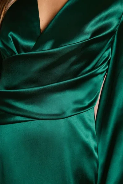 Coast Satin Fringe Hem Wrap Waist Midi Dress In Green