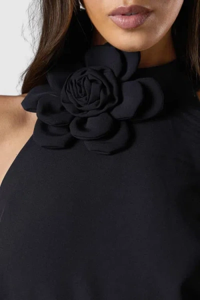Coast High Neck Corsage Detail Midi Dress In Black