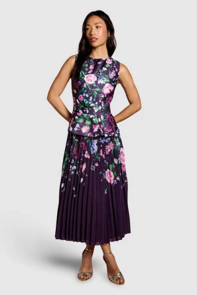 Coast Structured Print Pleated Midi Dress In Purple
