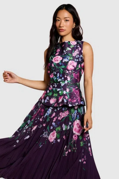 Coast Structured Print Pleated Midi Dress In Purple