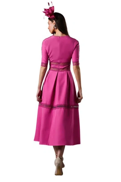 Coast Crochet Insert Crepe V Neck Midi Dress In Pink
