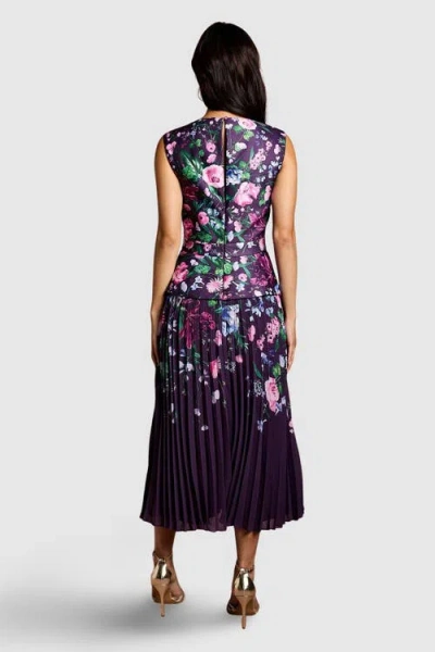 Coast Structured Print Pleated Midi Dress In Purple