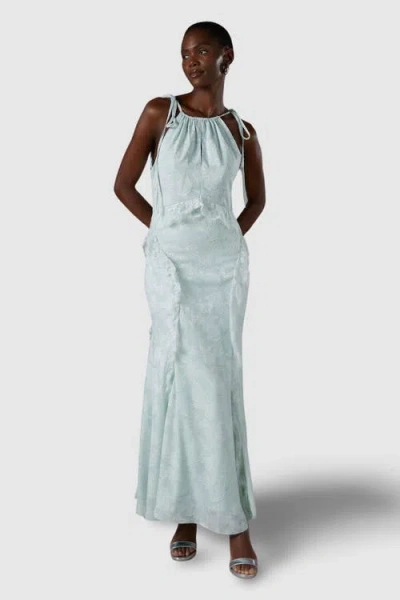 Coast Jacquard Halter Neck Frill Maxi Dress In Green