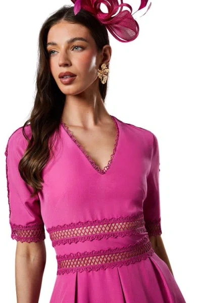 Coast Crochet Insert Crepe V Neck Midi Dress In Pink