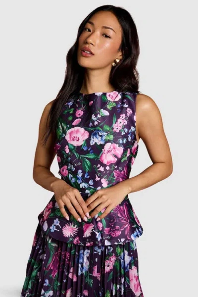 Coast Structured Print Pleated Midi Dress In Purple