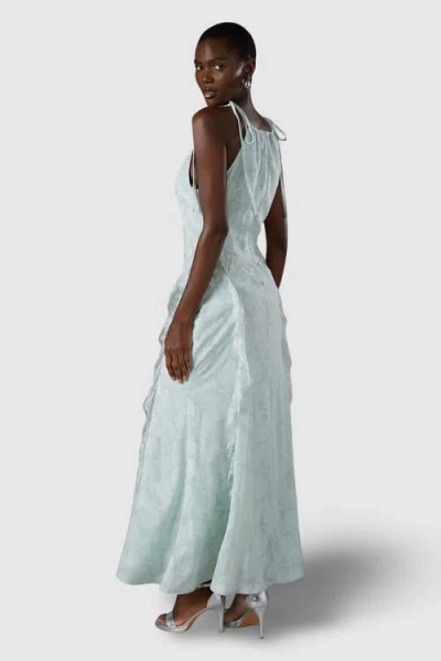 Coast Jacquard Halter Neck Frill Maxi Dress In Green
