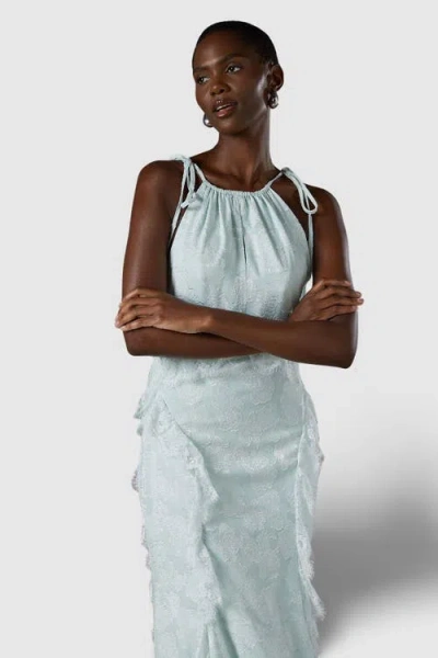 Coast Jacquard Halter Neck Frill Maxi Dress In Green